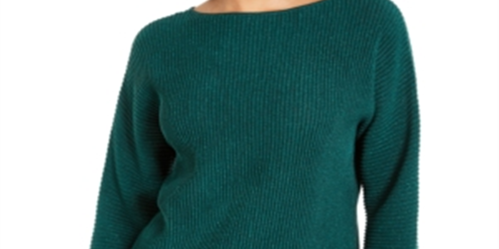 Alfani Women's Metallic Ribbed-Knit Sweater Green Size Small