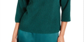 Alfani Women's Metallic Ribbed-Knit Sweater Green Size Small