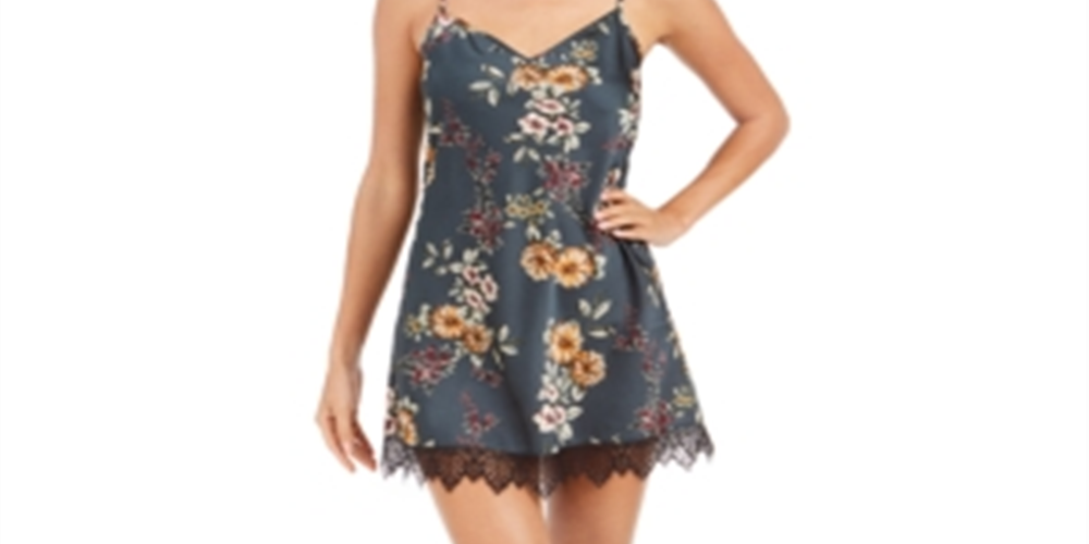 INC Women's Lace Trim Chemise Nightgown Black Size XS