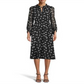 Anne Klein Women's Smocked Leaves Print a line Dress Black Size Medium