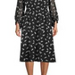 Anne Klein Women's Smocked Leaves Print a line Dress Black Size Medium