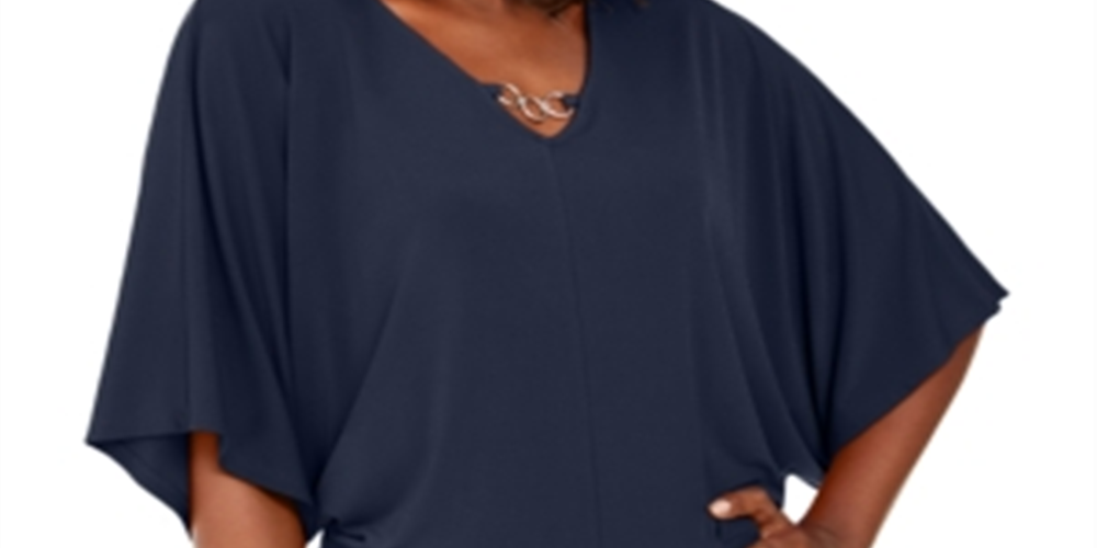 JM Collection Women's Hardware Batwing Sleeve Tunic Blue Size Small