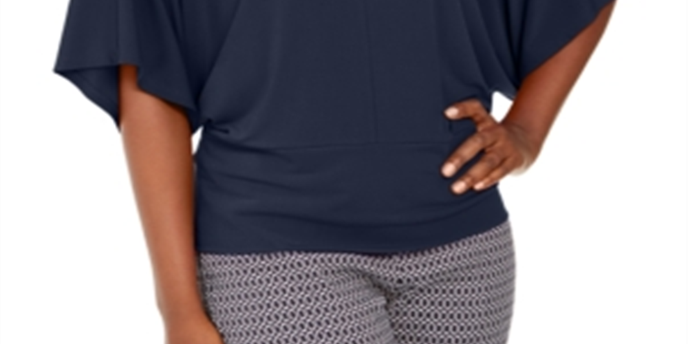 JM Collection Women's Hardware Batwing Sleeve Tunic Blue Size Small