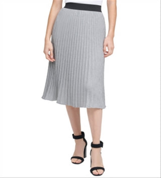 Calvin Klein Women's Metallic Ribbed Knit Skirt Gray Size Large
