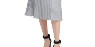 Calvin Klein Women's Metallic Ribbed Knit Skirt Gray Size Large