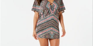 Bar III Women's Cover up Printed Hardware Tunic Pink Size S