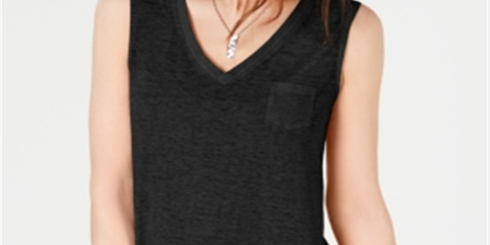 Style & Co Women's Chest Pocket Burnout Top Black Size Large