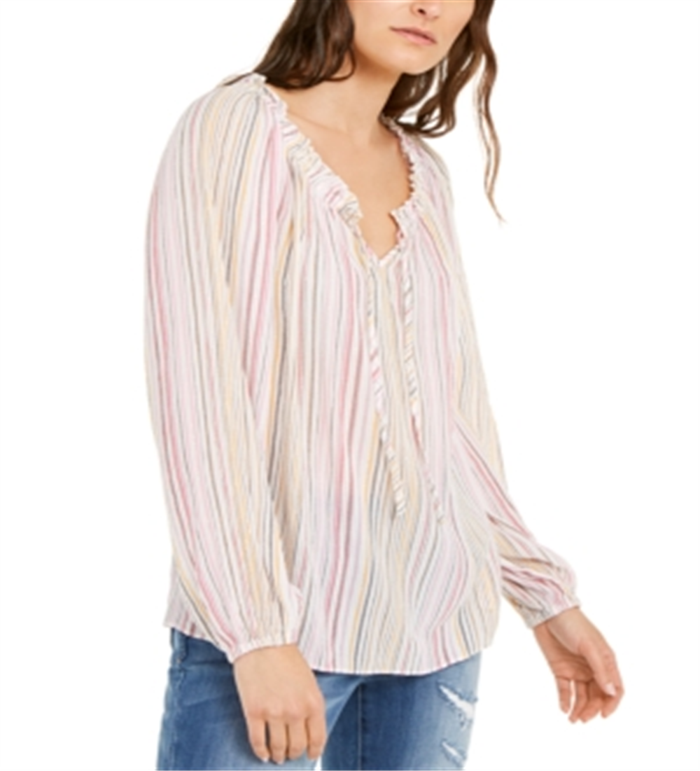 INC International Concepts Women's Striped Peasant Top Pink Size S