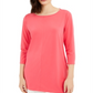 Alfani Women's Coral 3/4 Sleeve Jewel Neck Top Pink Size X-Large