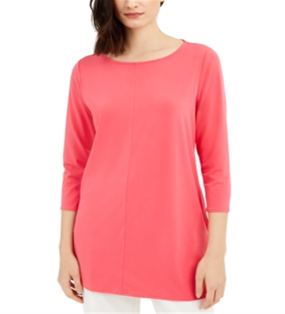 Alfani Women's Coral 3/4 Sleeve Jewel Neck Top Pink Size X-Large