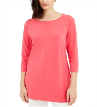 Alfani Women's Coral 3/4 Sleeve Jewel Neck Top Pink Size X-Large