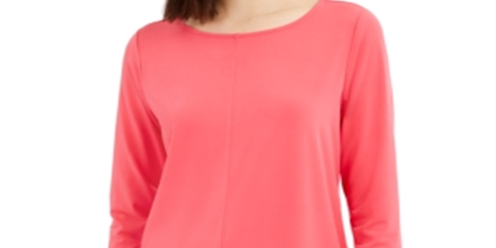Alfani Women's Coral 3/4 Sleeve Jewel Neck Top Pink Size X-Large