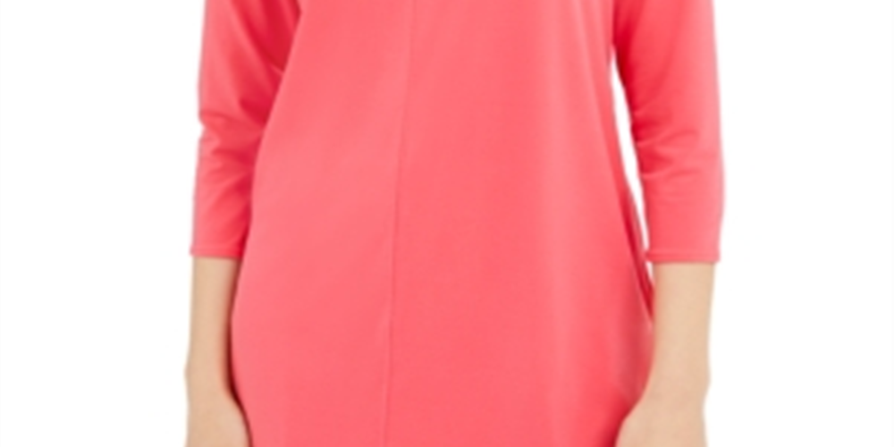 Alfani Women's Coral 3/4 Sleeve Jewel Neck Top Pink Size X-Large