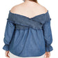 INC International Concepts Women's Plus Shirred Bell Sleeve Top Blue Size -0X