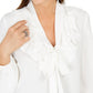 Kasper Women's Ruffle Collar Blouse White Size Petite S