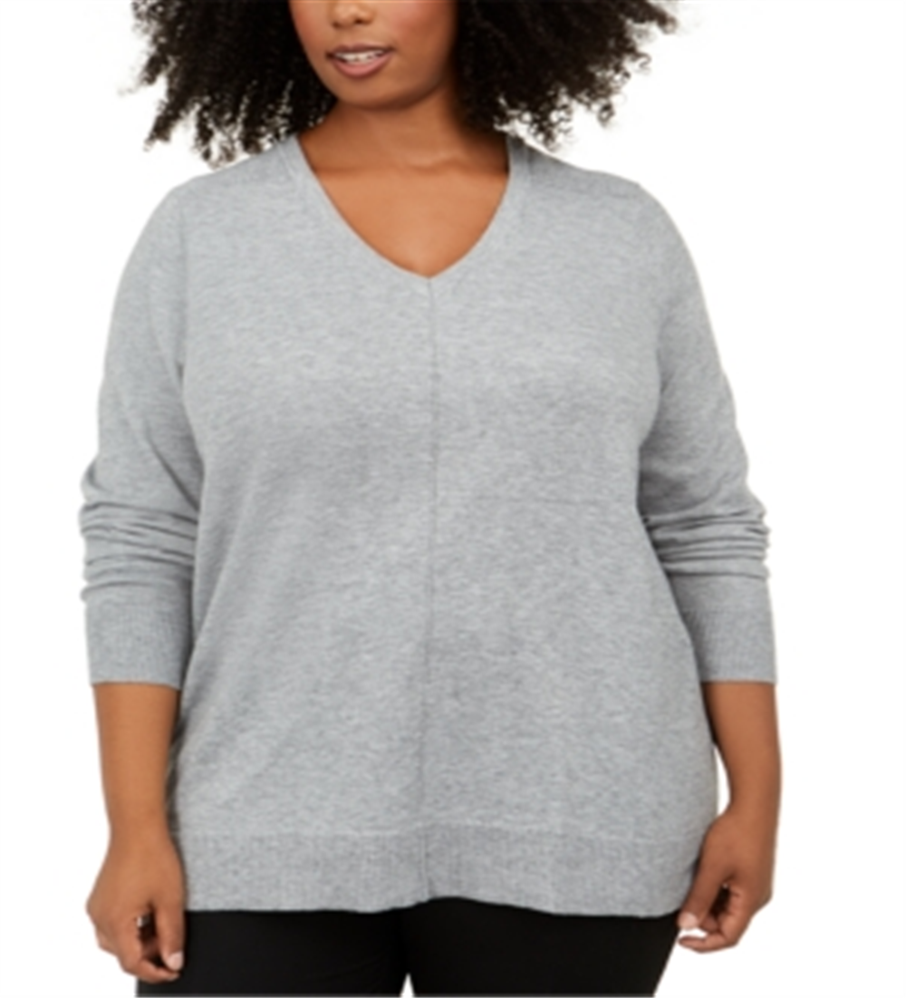 Karen Scott Women's V Neck Sweater Gray Size 0X