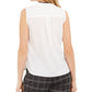 Calvin Klein Women's Contrast Trim Split Neck Blouse White Size Petite M
