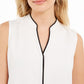 Calvin Klein Women's Contrast Trim Split Neck Blouse White Size Petite M