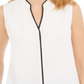 Calvin Klein Women's Contrast Trim Split Neck Blouse White Size Petite M