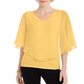 JM Collection Women's Solid V Neck Chiffon Overlay Top Yellow Size Large