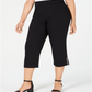 JM Collection Women's Plus Embellished Hem Capri Pants Deep Black Size -0X