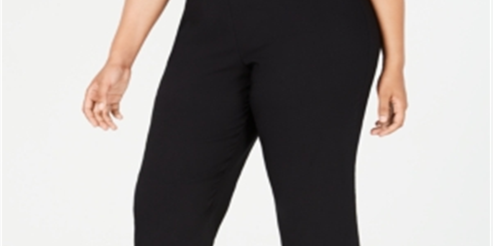 JM Collection Women's Plus Embellished Hem Capri Pants Deep Black Size -0X
