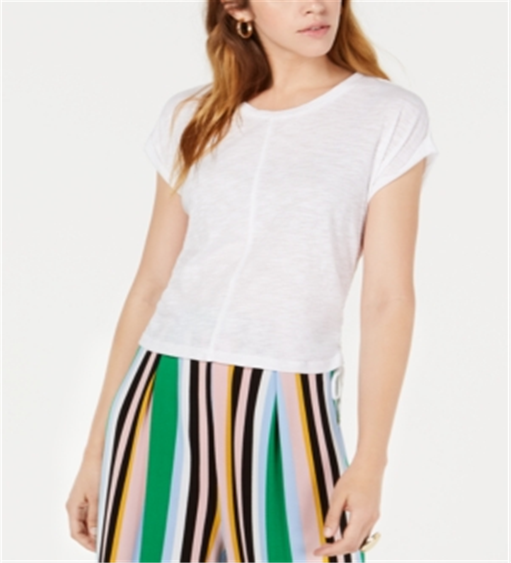 Bar III Women's Side Drawstring Cotton Top White Size XXS