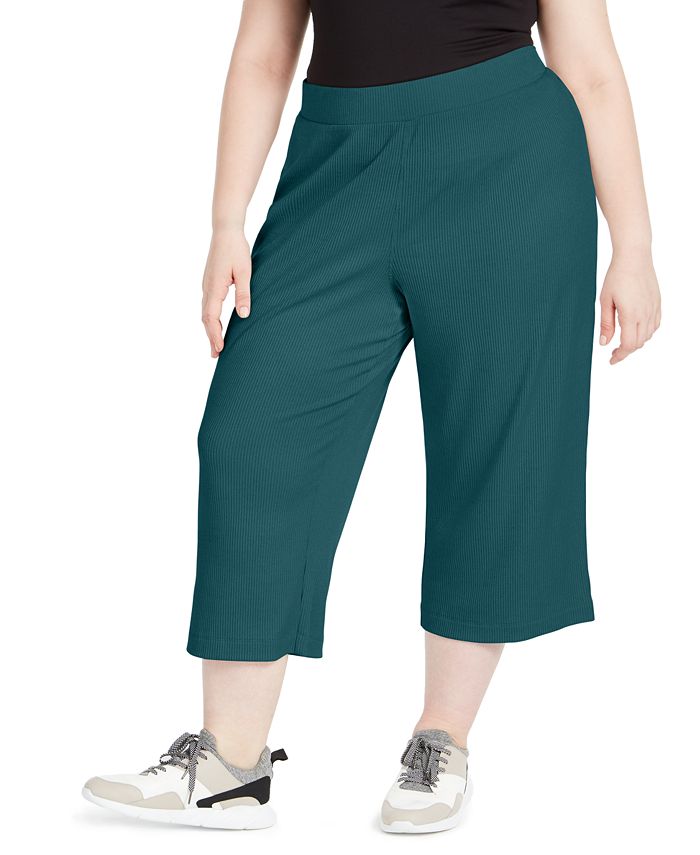 Ideology Women's Plus Ribbed Culottes Color Aquatic Teal Pants Blue Size 3X