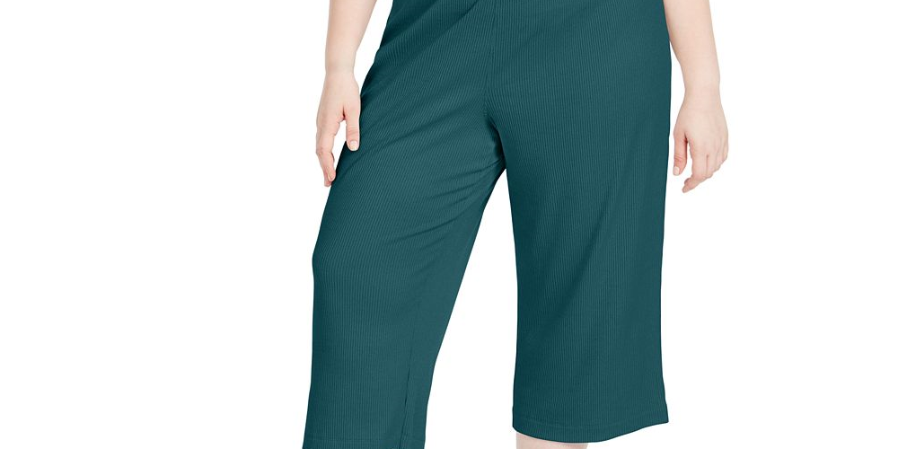 Ideology Women's Plus Ribbed Culottes Color Aquatic Teal Pants Blue Size 3X