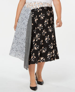 Calvin Klein Women's Plus Asymmetric Printed Midi Skirt Black Size 20W