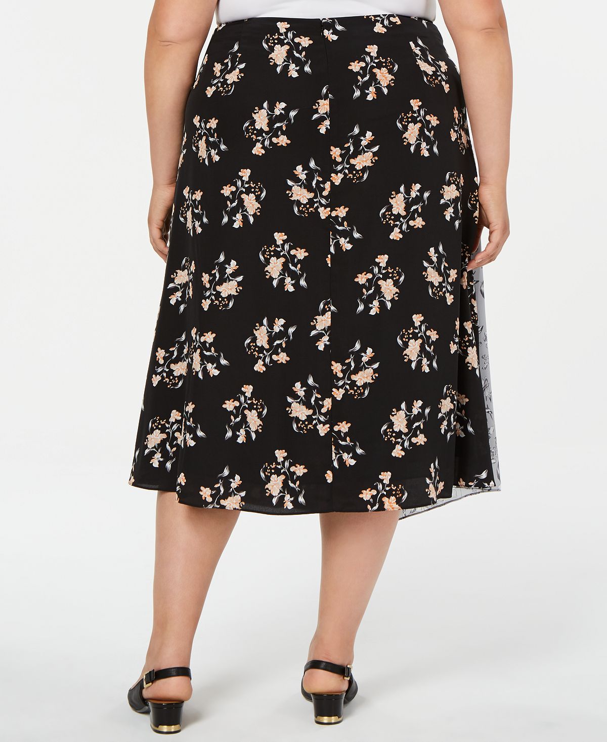 Calvin Klein Women's Plus Asymmetric Printed Midi Skirt Black Size 20W