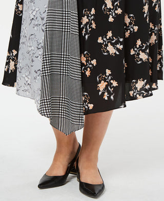 Calvin Klein Women's Plus Asymmetric Printed Midi Skirt Black Size 20W