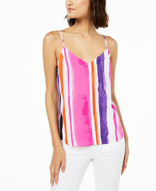 Bar III Women's Striped V Neck Blouse Pink Size Small