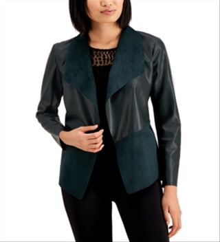 Alfani Women's Faux Leather Faux Suede Shaw Collar Jacket Green Size Small