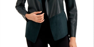Alfani Women's Faux Leather Faux Suede Shaw Collar Jacket Green Size Small