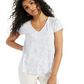 Alfani Women's Printed V Neck T-shirt White Size XX-Large