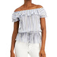 Michael Kors Women's Stripe Off the Shoulder Blouse Blue Size Medium