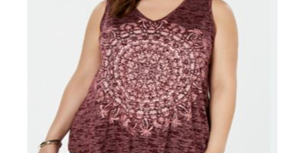 Style & Co Women's Plus Burnout Print Tank Purple Size 4X
