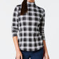 Charter Club Women's Cotton Plaid Top Black Size X-Small