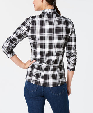 Charter Club Women's Cotton Plaid Top Black Size X-Small