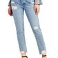 Sam Edelman Women's Frayed Pocketed Zippered Straight Leg Jeans Blue Size 27