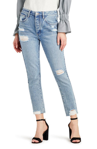 Sam Edelman Women's Frayed Pocketed Zippered Straight Leg Jeans Blue Size 27