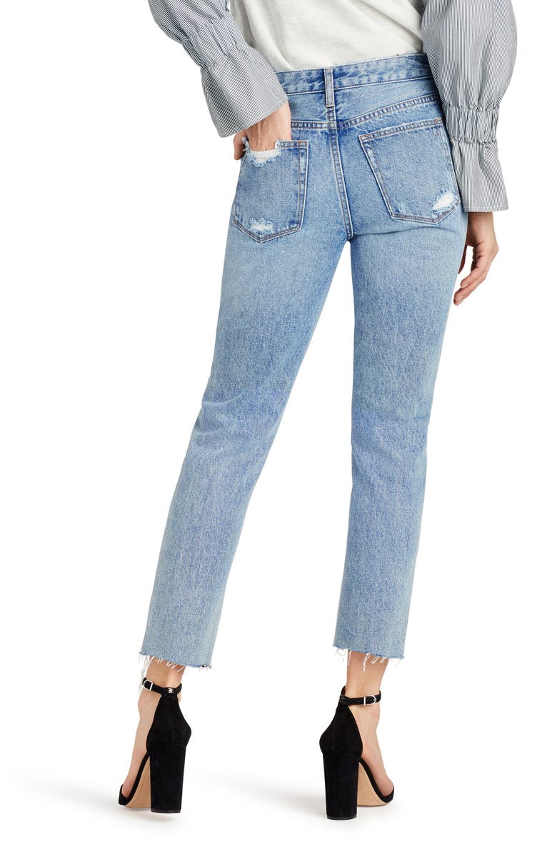 Sam Edelman Women's Frayed Pocketed Zippered Straight Leg Jeans Blue Size 27