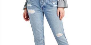 Sam Edelman Women's Frayed Pocketed Zippered Straight Leg Jeans Blue Size 27