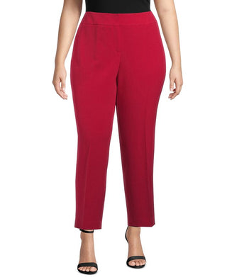Kasper Women's Plus Stretch Crepe Slim Leg Pants Red Size 14W