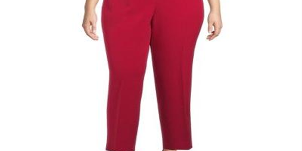 Kasper Women's Plus Stretch Crepe Slim Leg Pants Red Size 14W