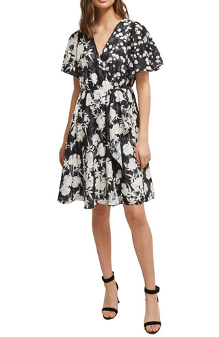 French Connection Women's Short Sleeve Bamba Devore Wrap Dress Black Size 8