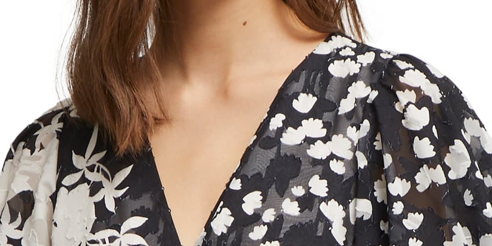 French Connection Women's Short Sleeve Bamba Devore Wrap Dress Black Size 8