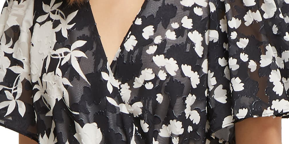 French Connection Women's Short Sleeve Bamba Devore Wrap Dress Black Size 8