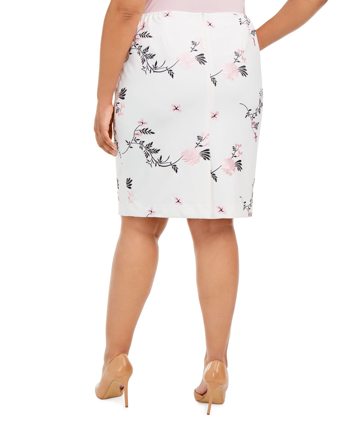 Kasper Women's Embroidered Floral Knee Length Skirt Pink Size 14W